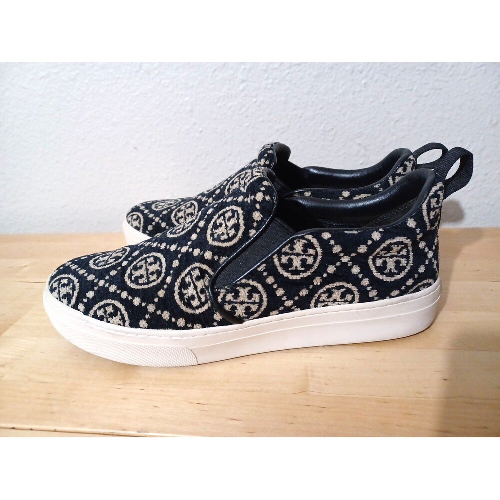 EUC $268 Tory Burch "T" Monogram Ladybug Slip-on canvas logo sneakers SIZE 8.5 M